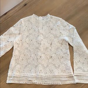 Topshop Long Sleeve, White Lace Top, Size Large